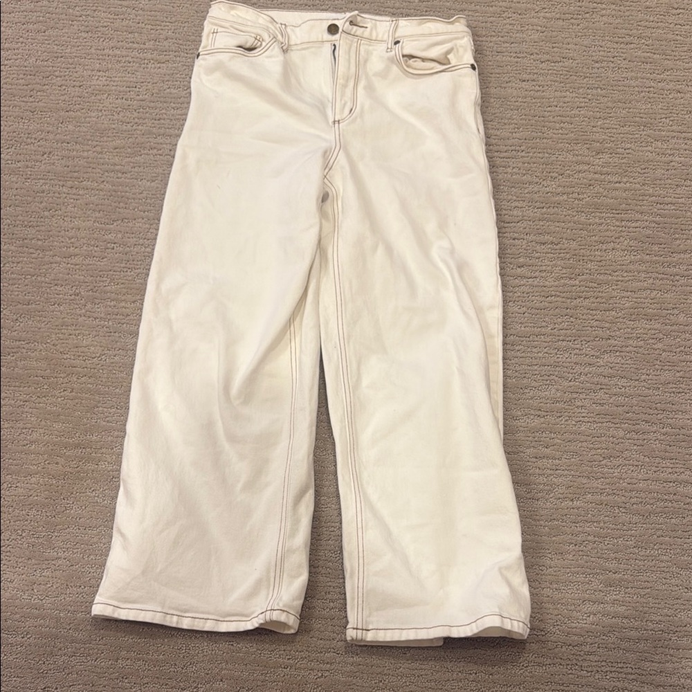 LOFT Cream Flare Wide Leg Jeans